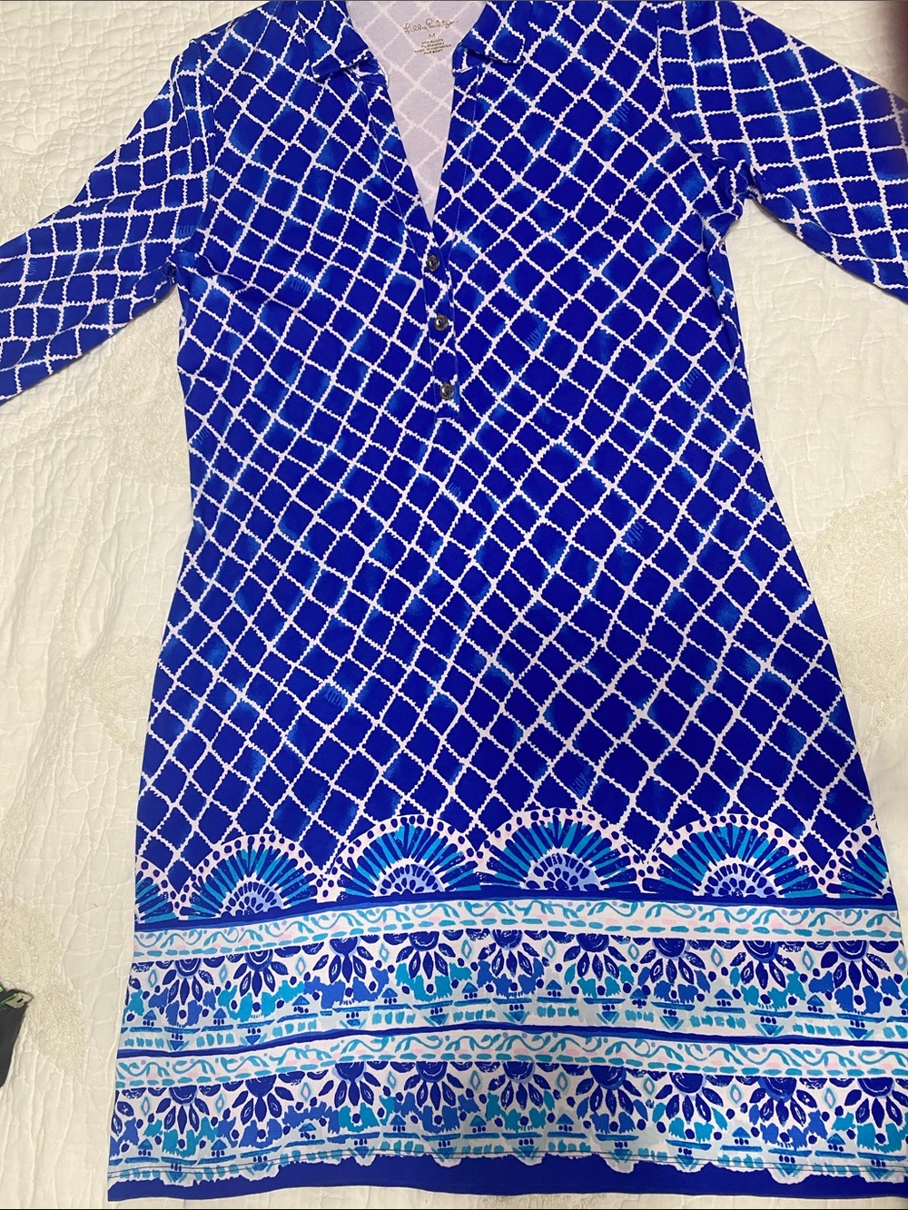 Lilly Pulitzer Royal Blue & White Button-Down Casual Dress Shirt